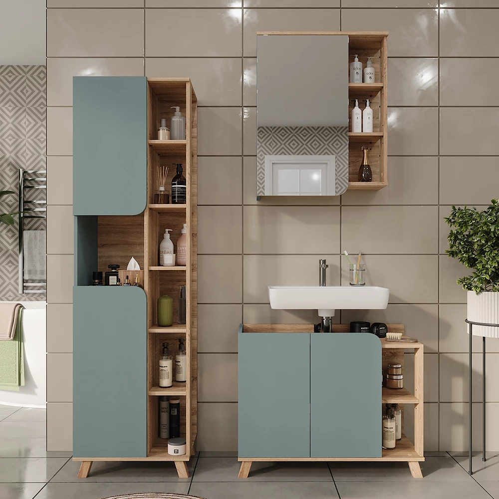 Vicco Badmöbel-Set Sonoma/Blau 3 Teile, Karen