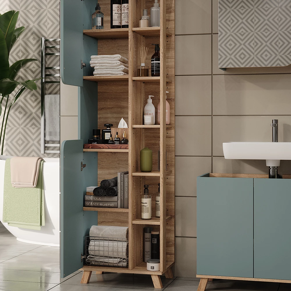 Vicco Badmöbel-Set Sonoma/Blau 3 Teile, Karen