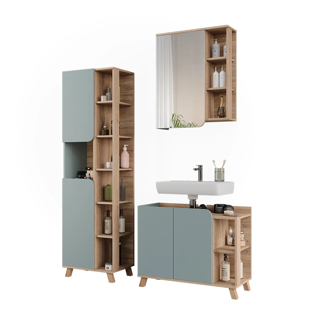 Vicco Badmöbel-Set Sonoma/Blau 3 Teile, Karen