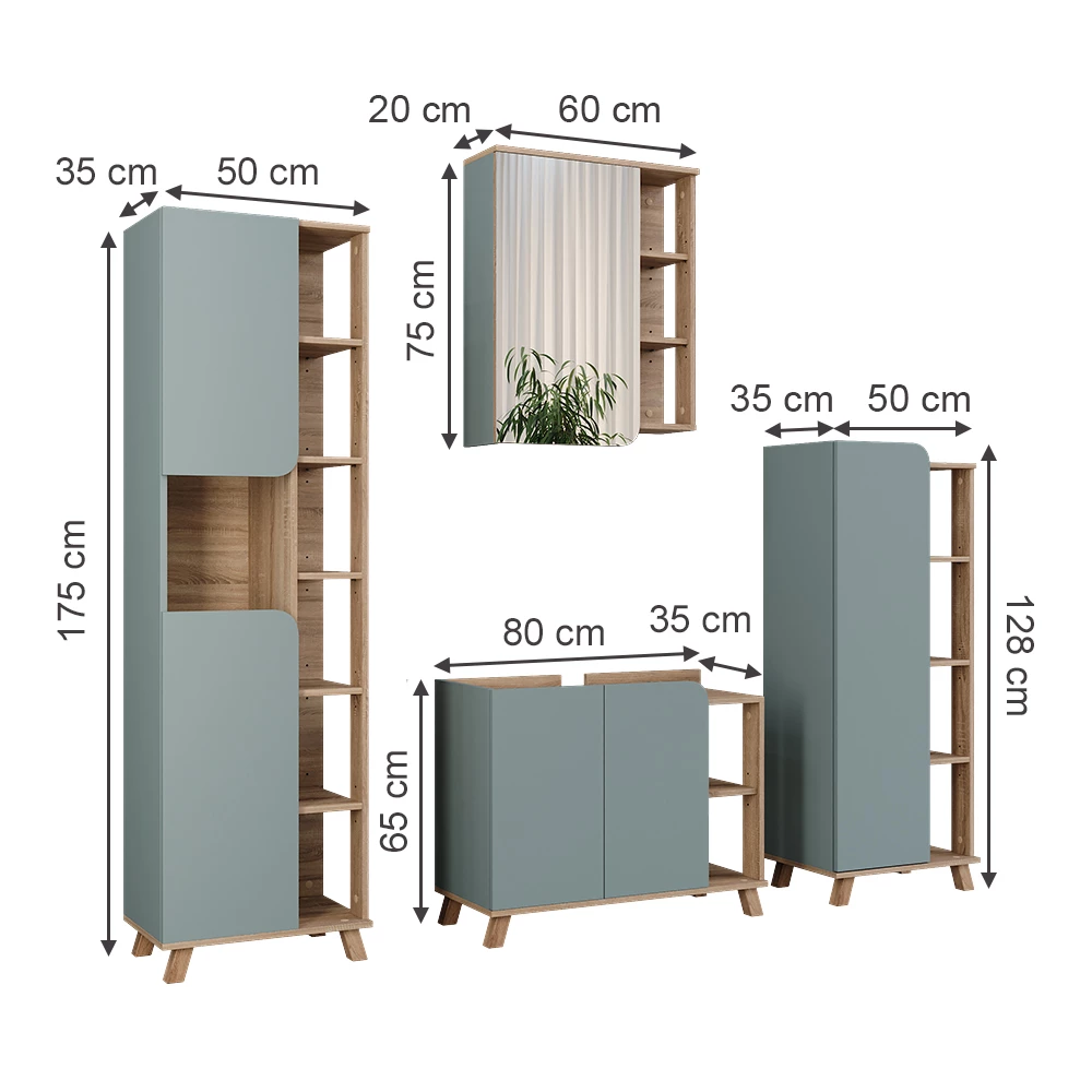 Vicco Badmöbel-Set Sonoma/Blau 4 Teile, Karen