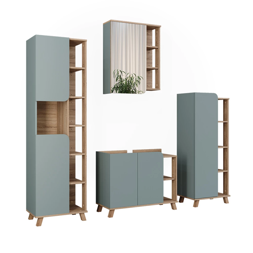 Vicco Badmöbel-Set Sonoma/Blau 4 Teile, Karen