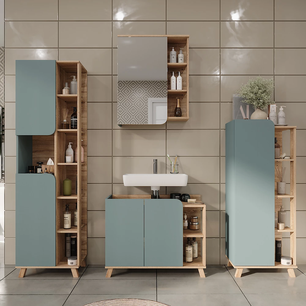 Vicco Badmöbel-Set Sonoma/Blau 4 Teile, Karen