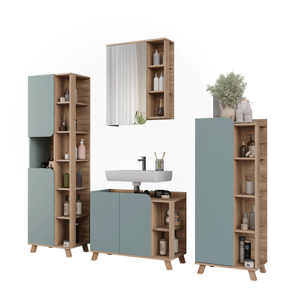 Vicco Badmöbel-Set Sonoma/Blau 4 Teile, Karen