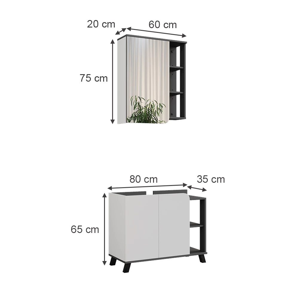 Vicco Badkamermeubelset Antraciet/wit 2 delen, Karen