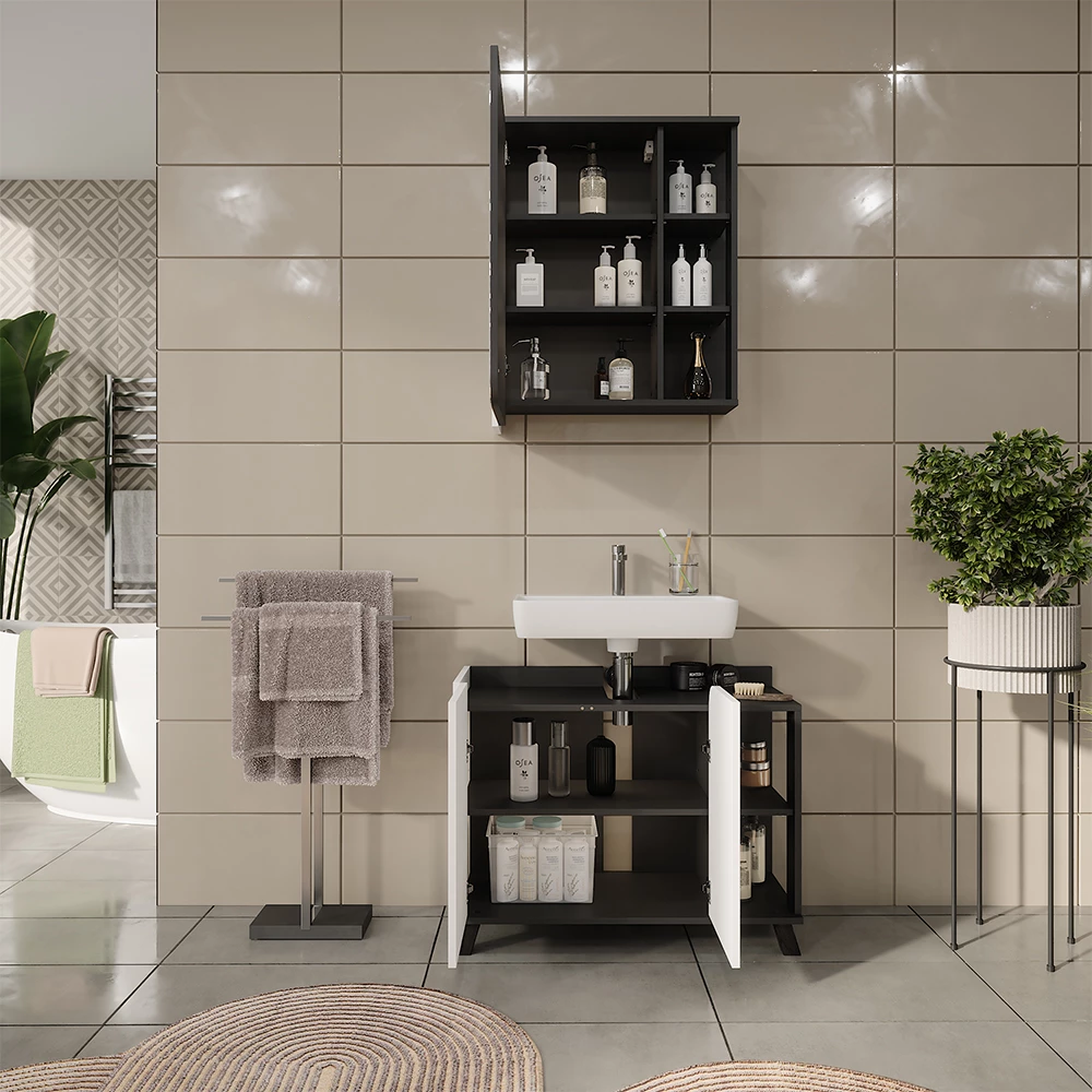Vicco Badkamermeubelset Antraciet/wit 2 delen, Karen