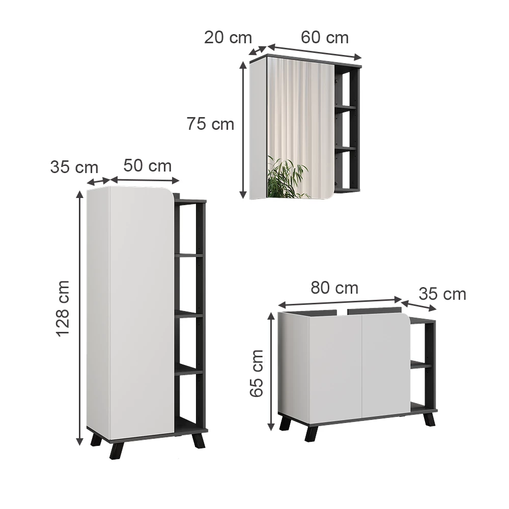 Vicco Badmöbel-Set Anthrazit/Weiß 3 Teile, Karen