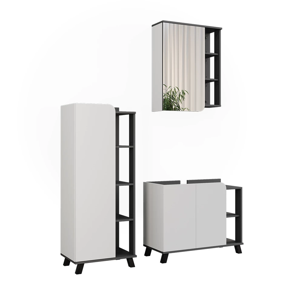 Vicco Badmöbel-Set Anthrazit/Weiß 3 Teile, Karen