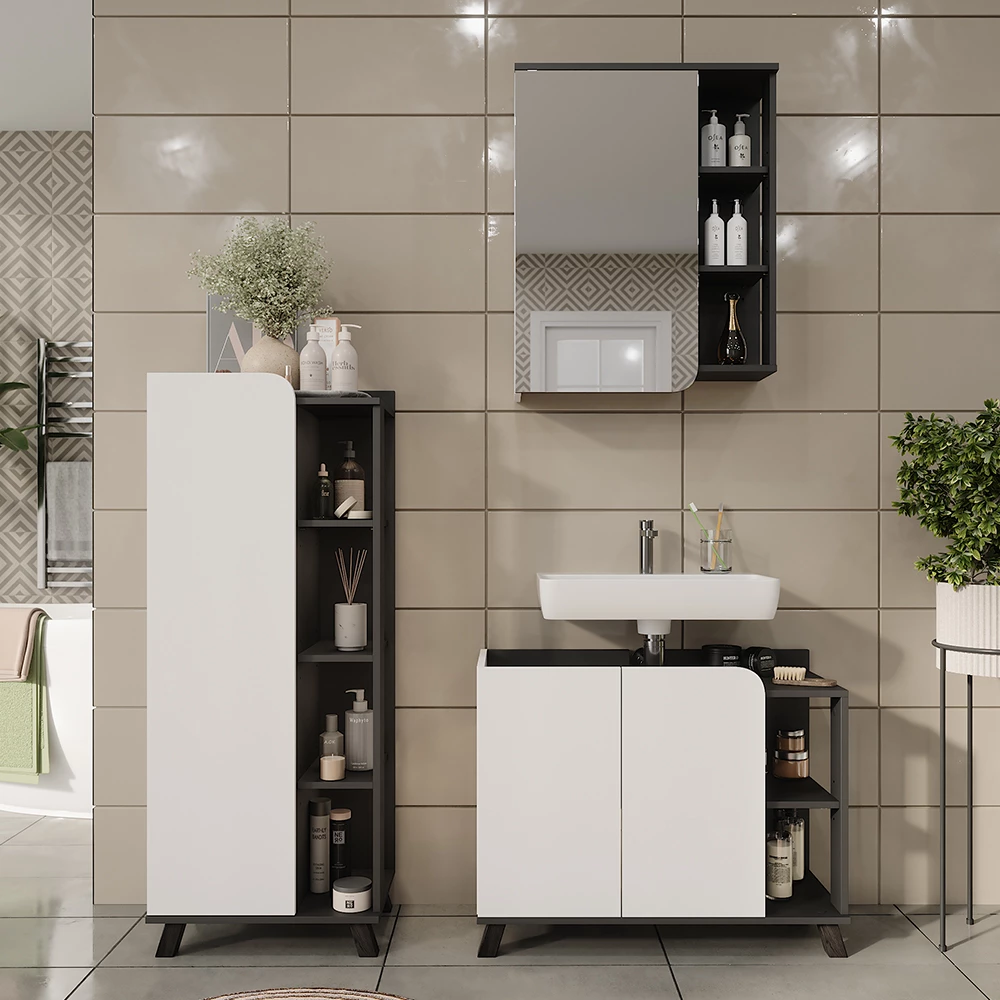 Vicco Badmöbel-Set Anthrazit/Weiß 3 Teile, Karen