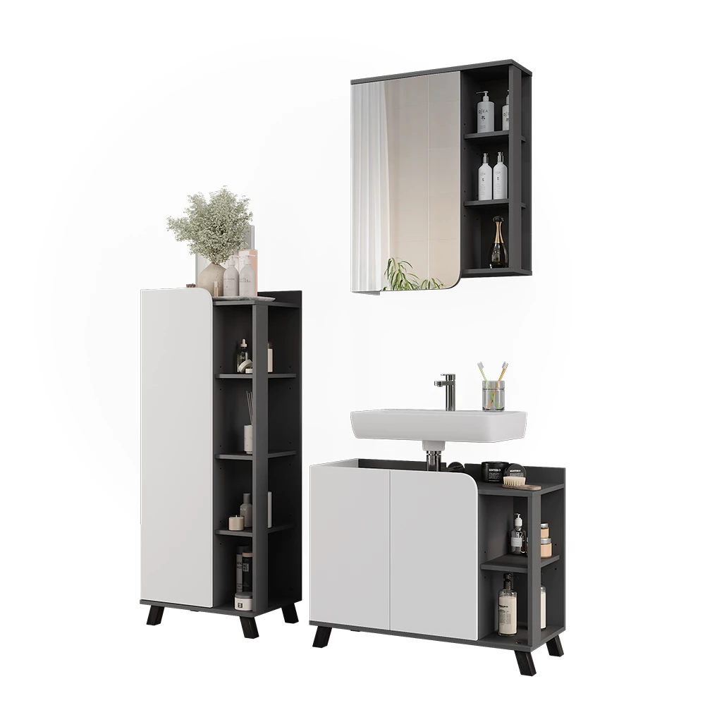 Vicco Badmöbel-Set Anthrazit/Weiß 3 Teile, Karen