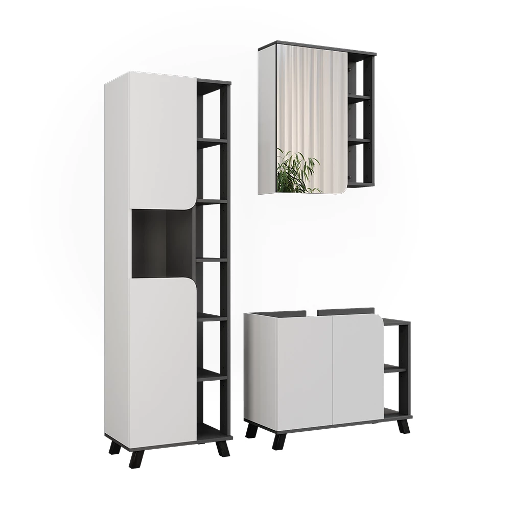 Vicco Set di mobili da bagno Antracite/bianco 3 parti, Karen