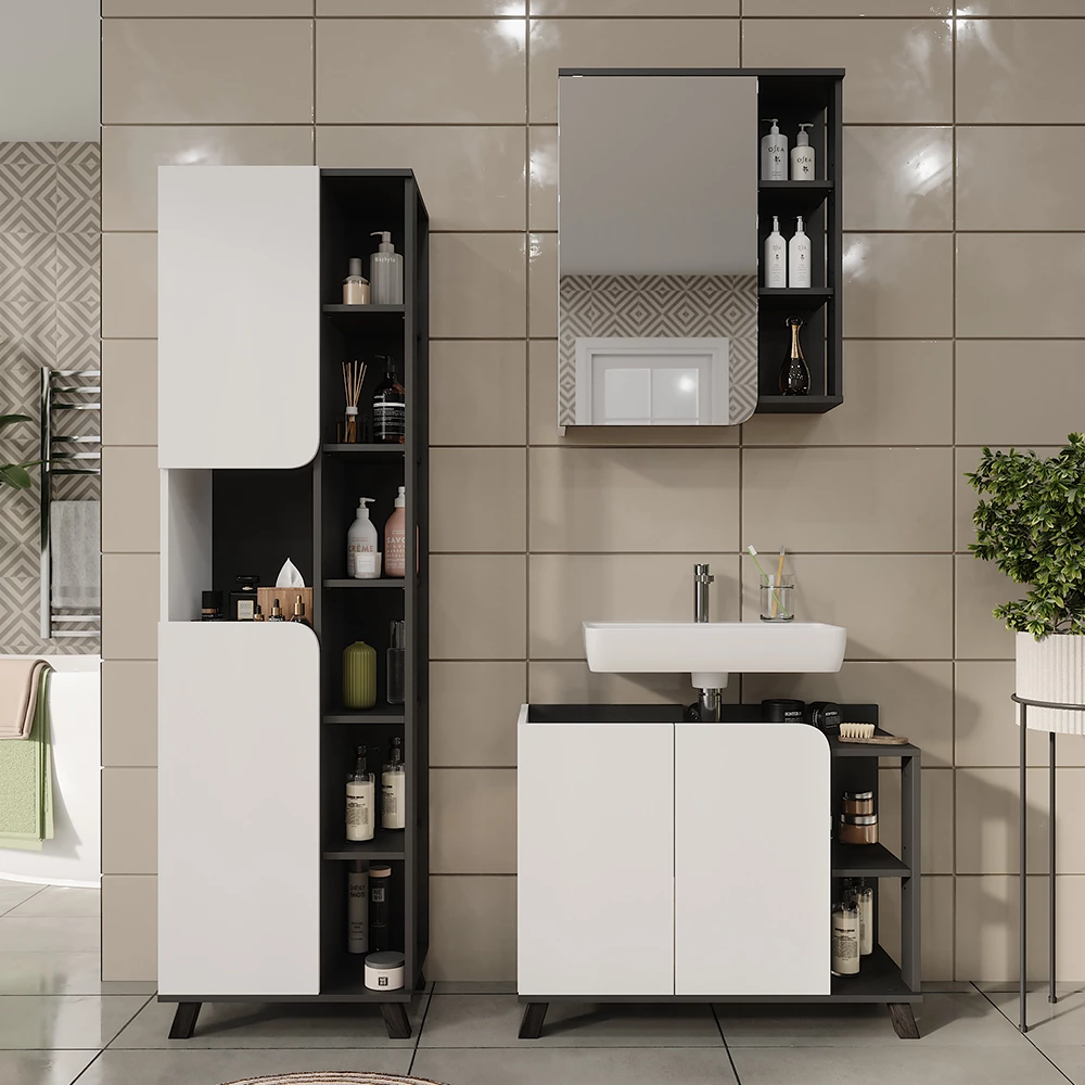 Vicco Set di mobili da bagno Antracite/bianco 3 parti, Karen