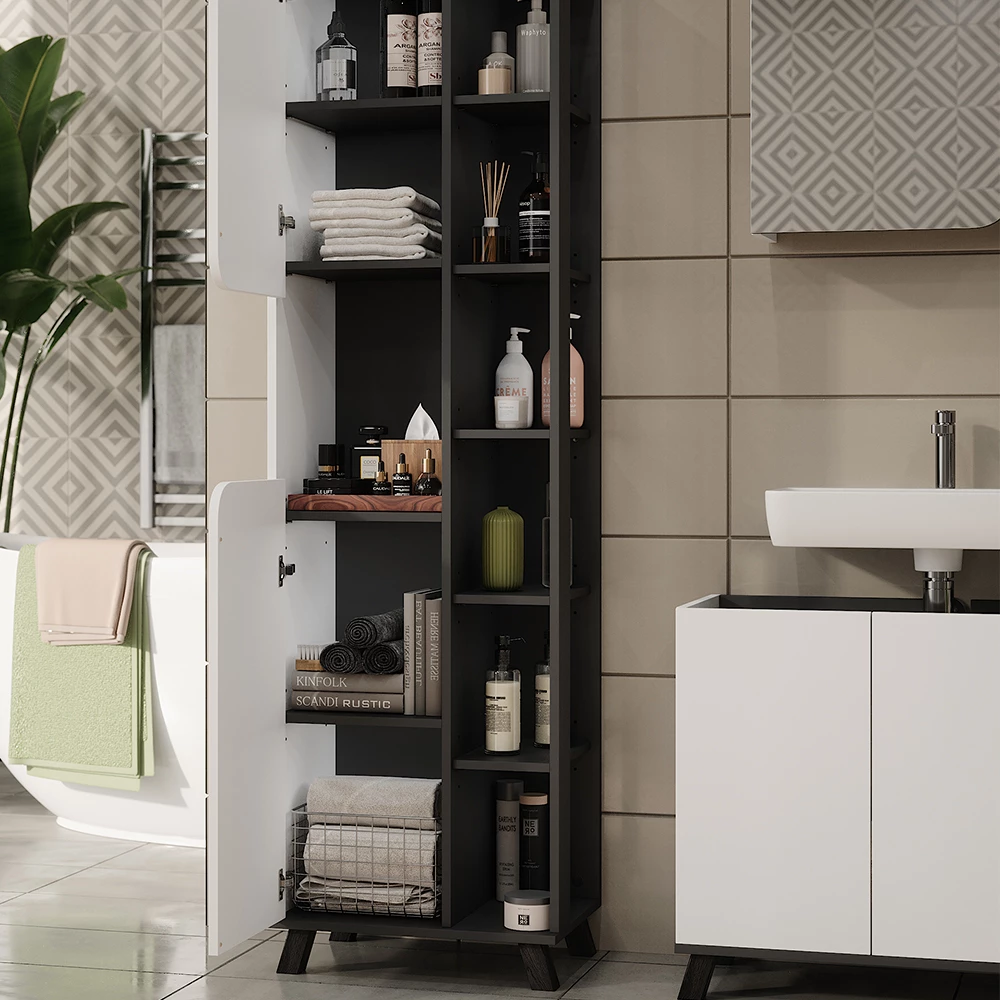 Vicco Set di mobili da bagno Antracite/bianco 3 parti, Karen