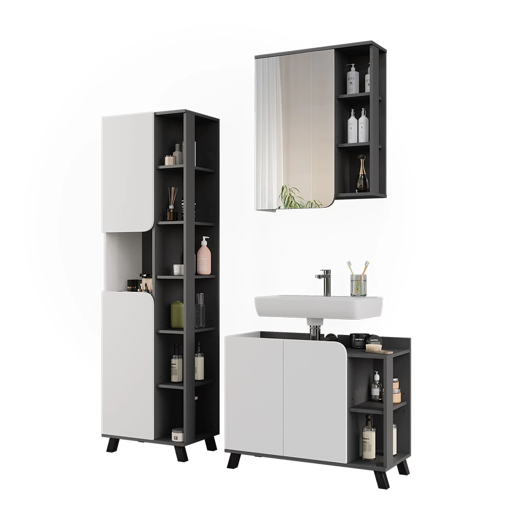 Vicco Set di mobili da bagno Antracite/bianco 3 parti, Karen