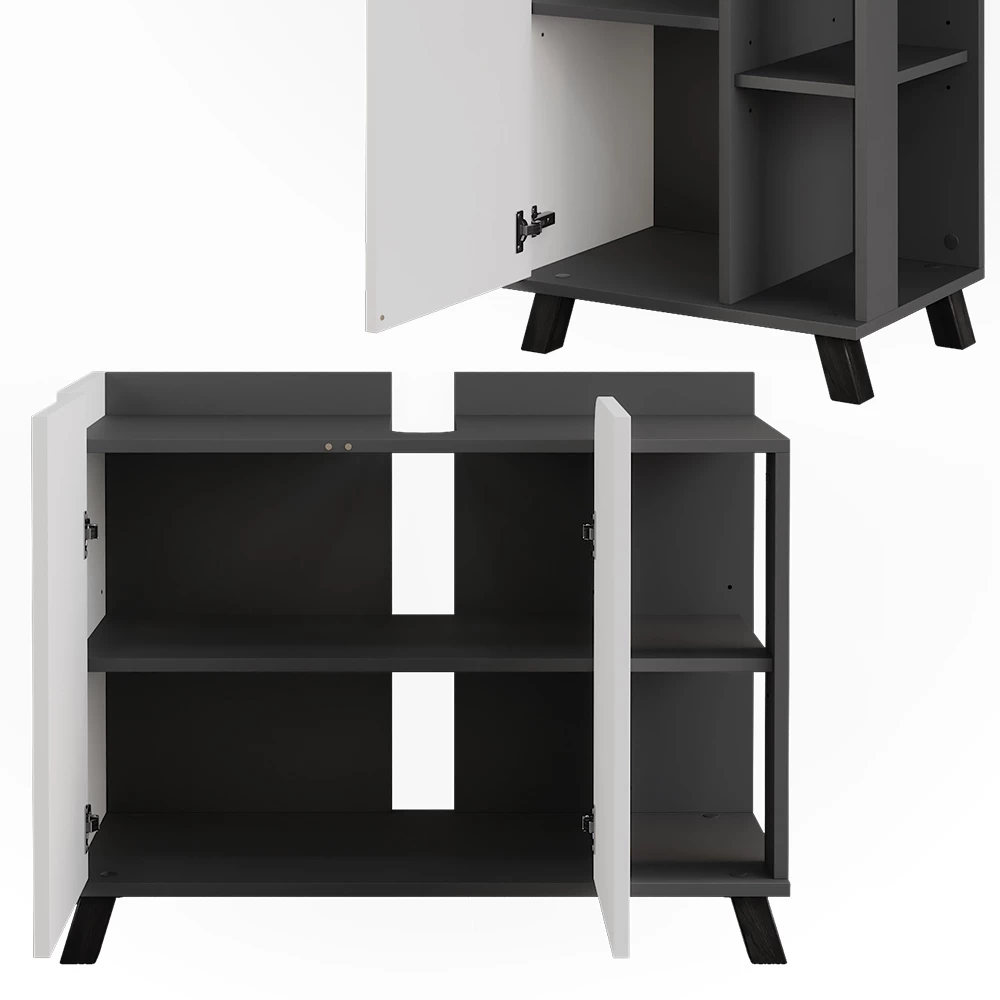 Vicco Set di mobili da bagno Antracite/bianco 3 parti, Karen