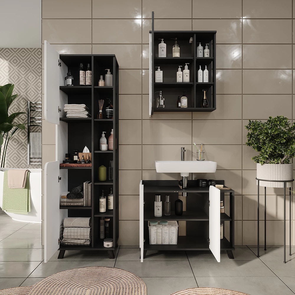 Vicco Set di mobili da bagno Antracite/bianco 3 parti, Karen