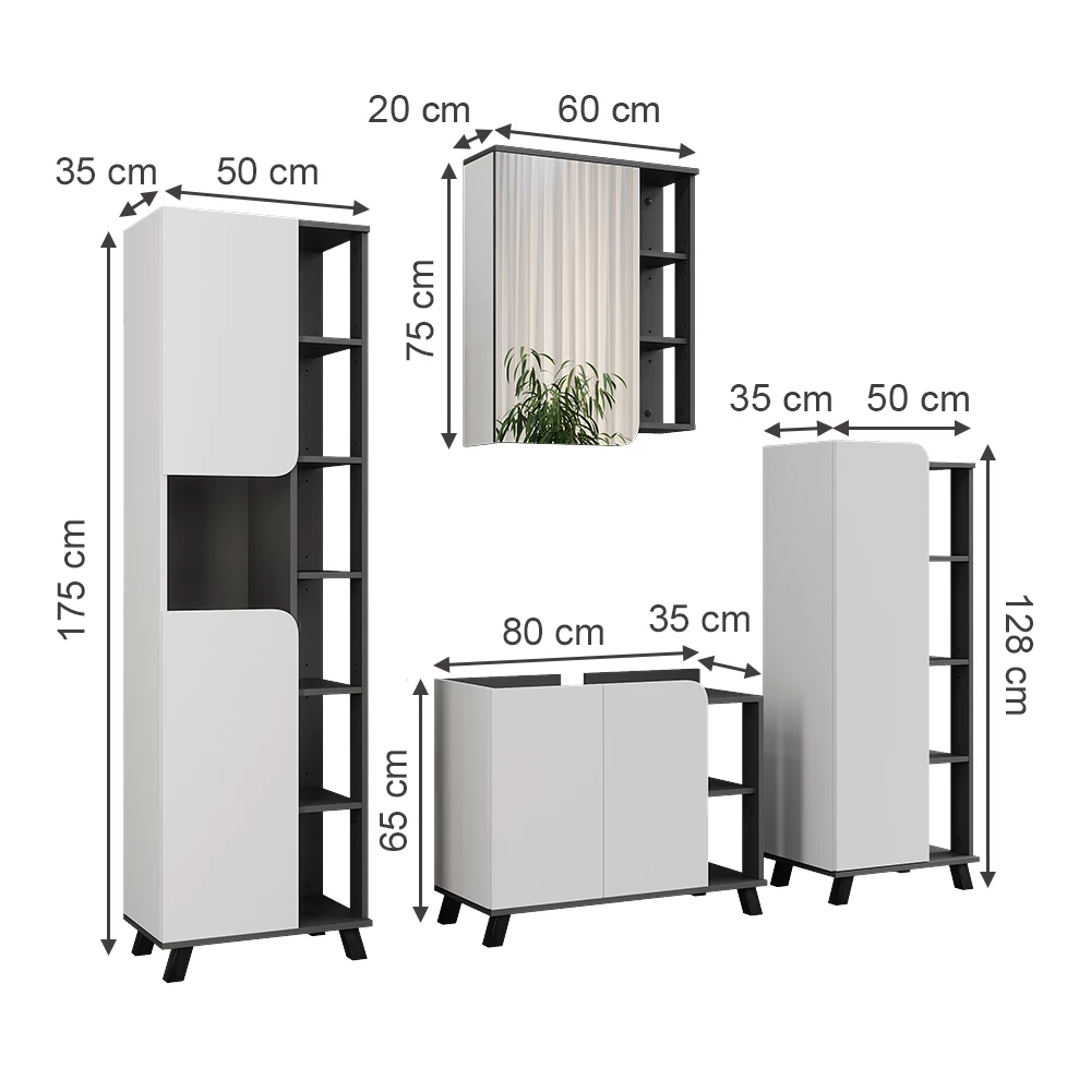 Vicco Badmöbel-Set Anthrazit/Weiß 4 Teile, Karen
