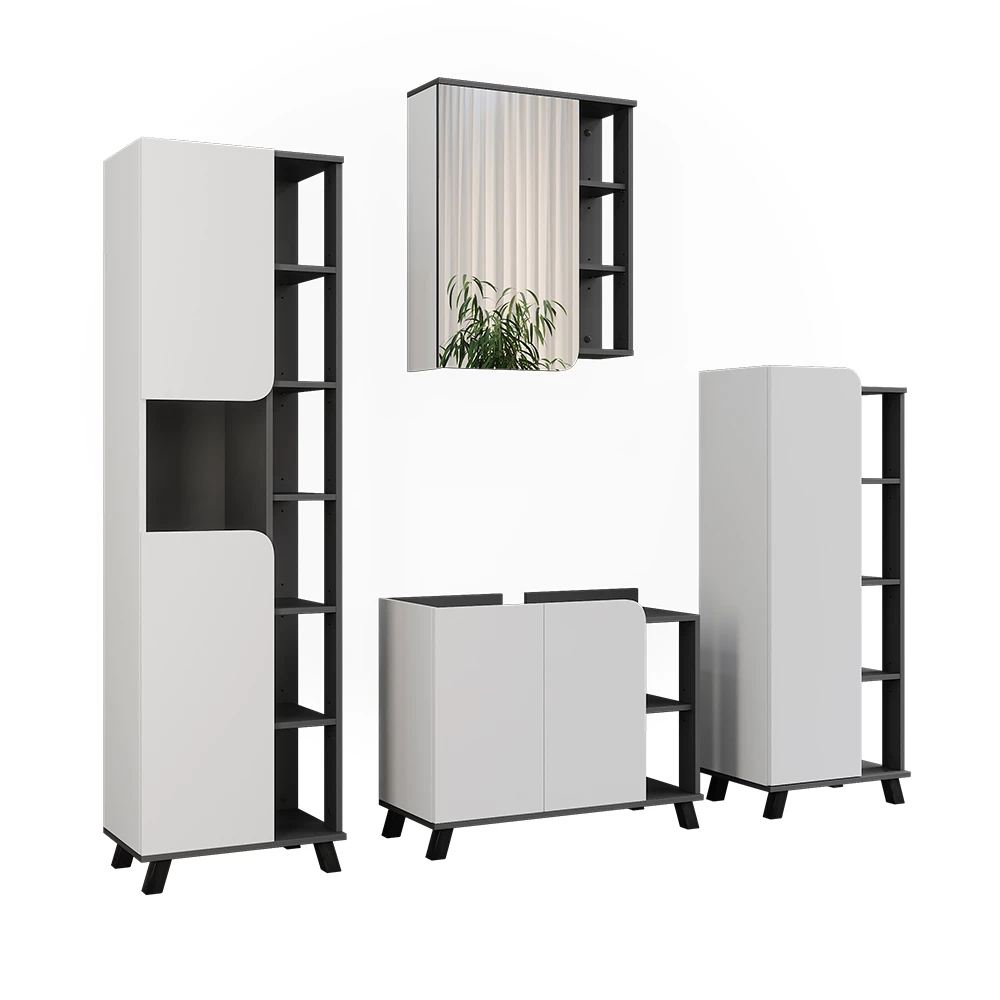 Vicco Badmöbel-Set Anthrazit/Weiß 4 Teile, Karen