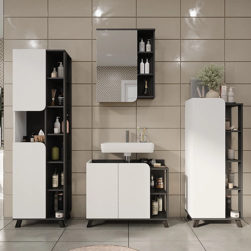 Vicco Badmöbel-Set Anthrazit/Weiß 4 Teile, Karen
