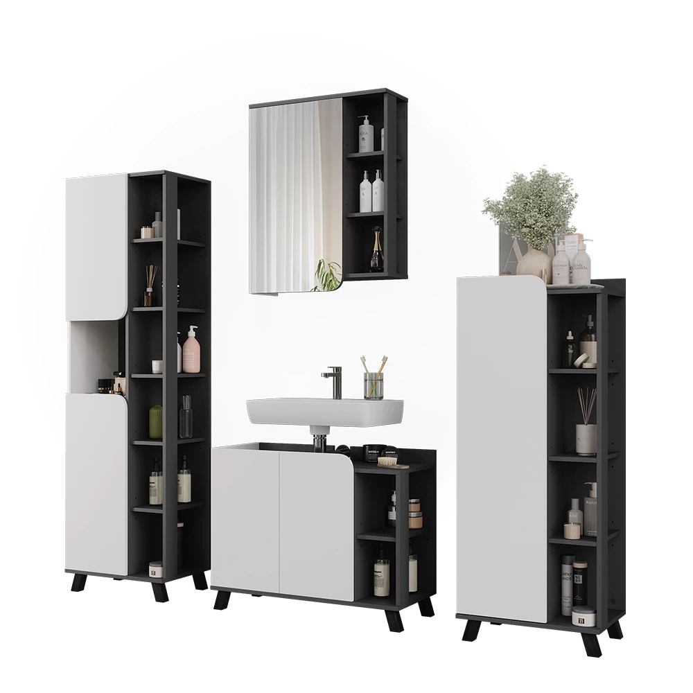 Vicco Badmöbel-Set Anthrazit/Weiß 4 Teile, Karen