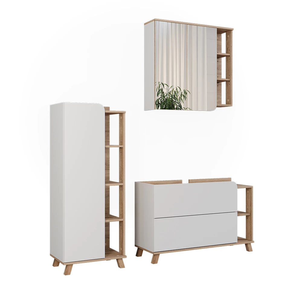 Set di mobili da bagno in Sonoma/Bianco su sfondo bianco