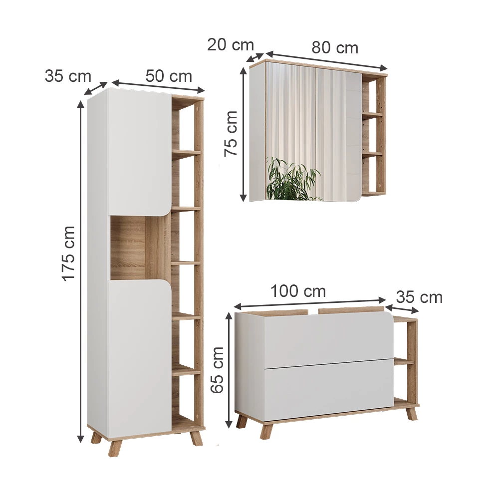 Vicco Badkamermeubelset Sonoma/Wit 3 delen, Karen