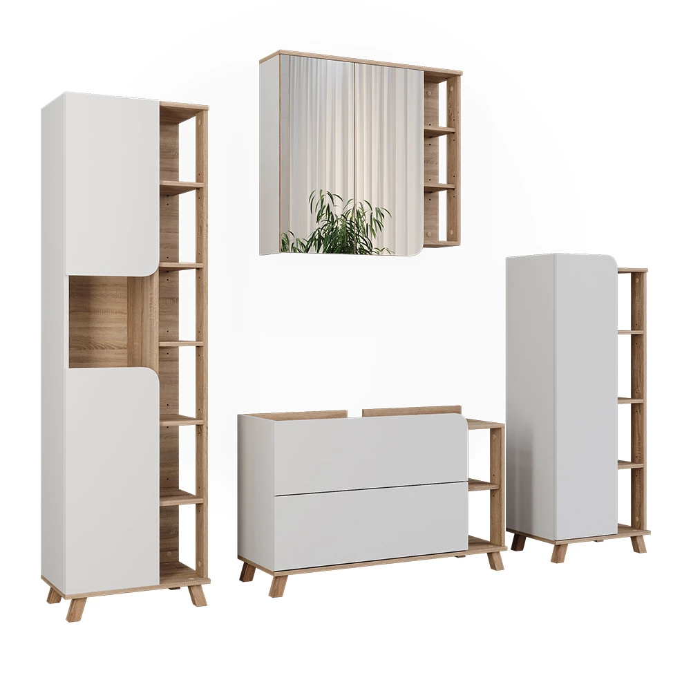 Vicco Badmöbel-Set Sonoma/Weiß 4 Teile, Karen