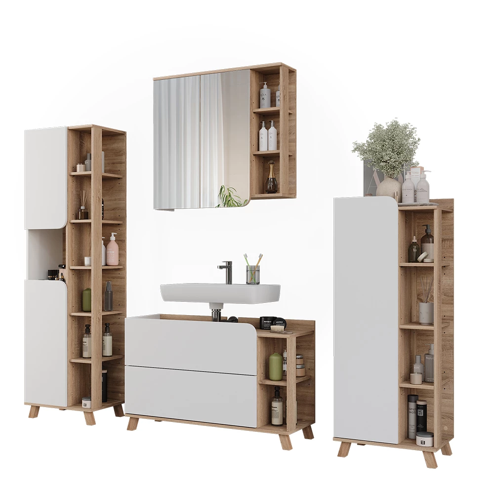 Vicco Badmöbel-Set Sonoma/Weiß 4 Teile, Karen
