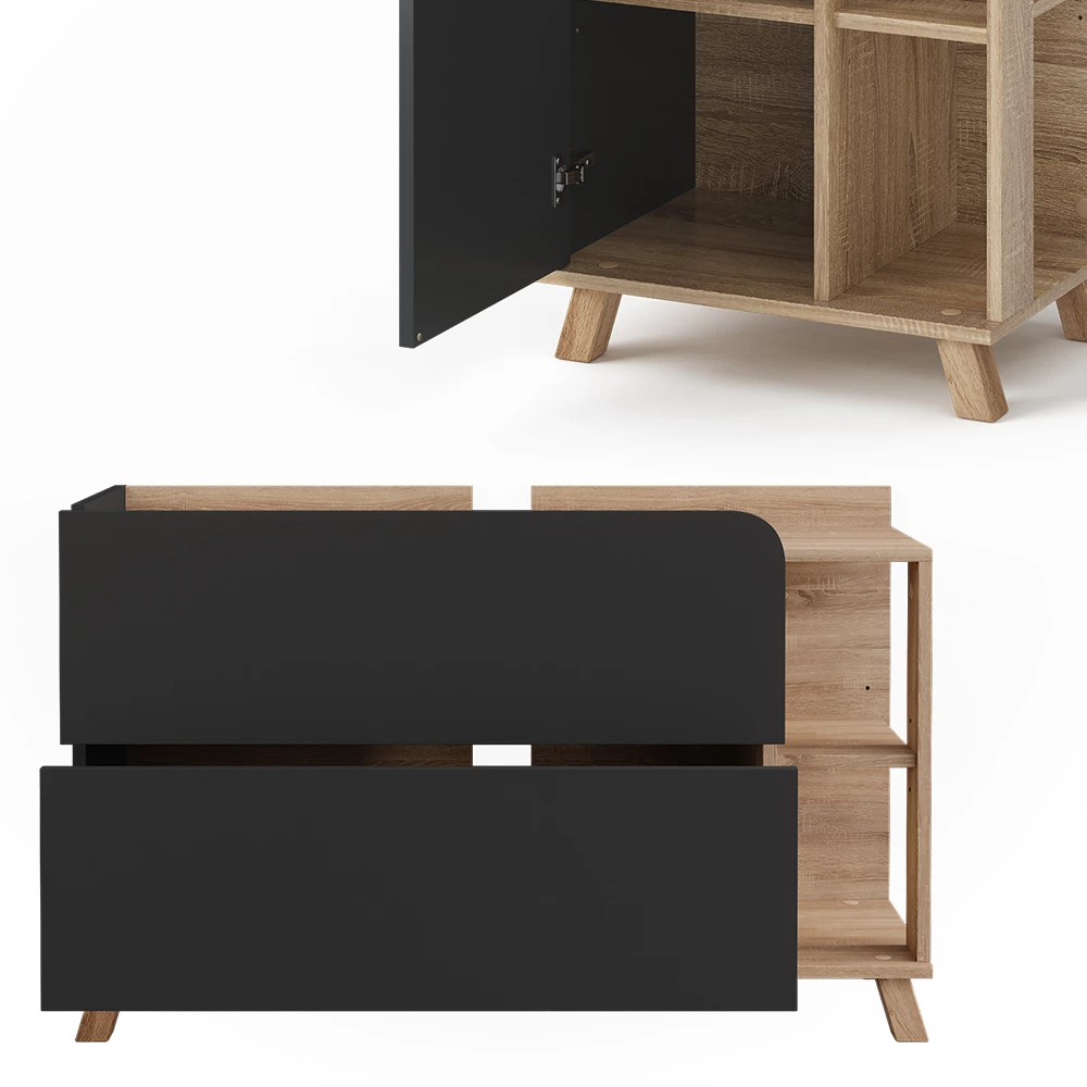 Vicco Set di mobili da bagno Sonoma/antracite 3 parti, Karen