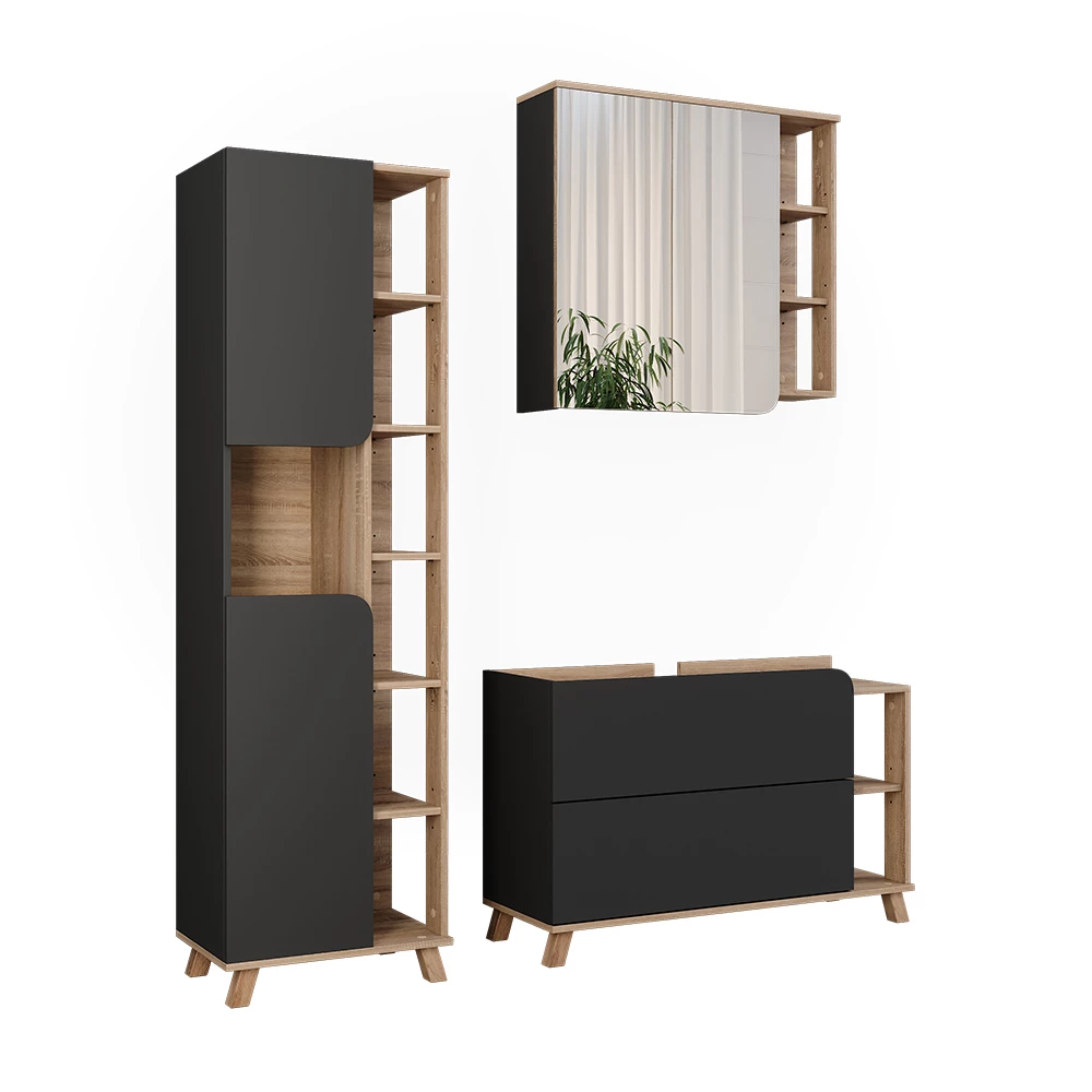 Vicco Badmöbel-Set Sonoma/Anthrazit 3 Teile, Karen