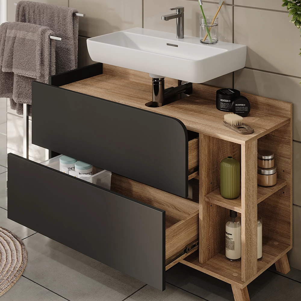 Vicco Badmöbel-Set Sonoma/Anthrazit 3 Teile, Karen