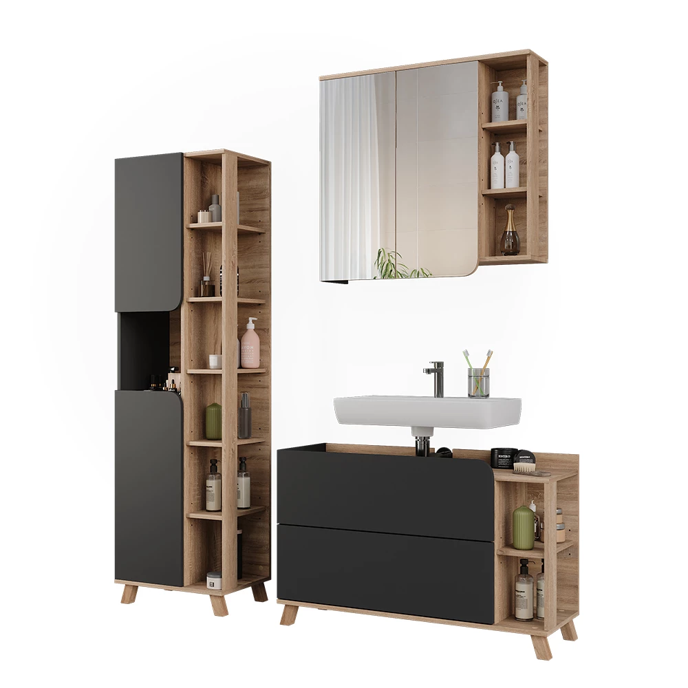 Vicco Badmöbel-Set Sonoma/Anthrazit 3 Teile, Karen