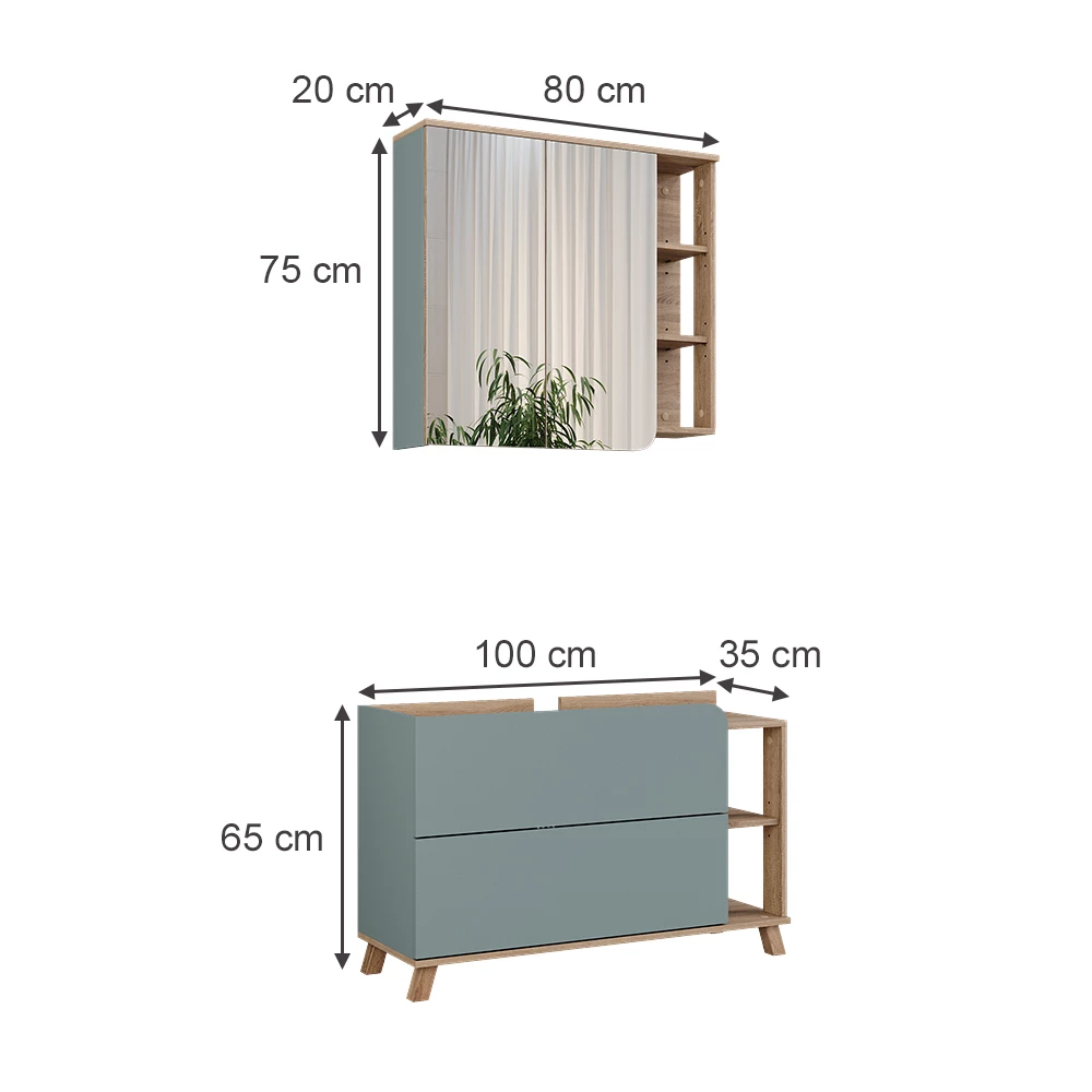 Vicco Badkamermeubelset Sonoma/blauw 2 delen, Karen