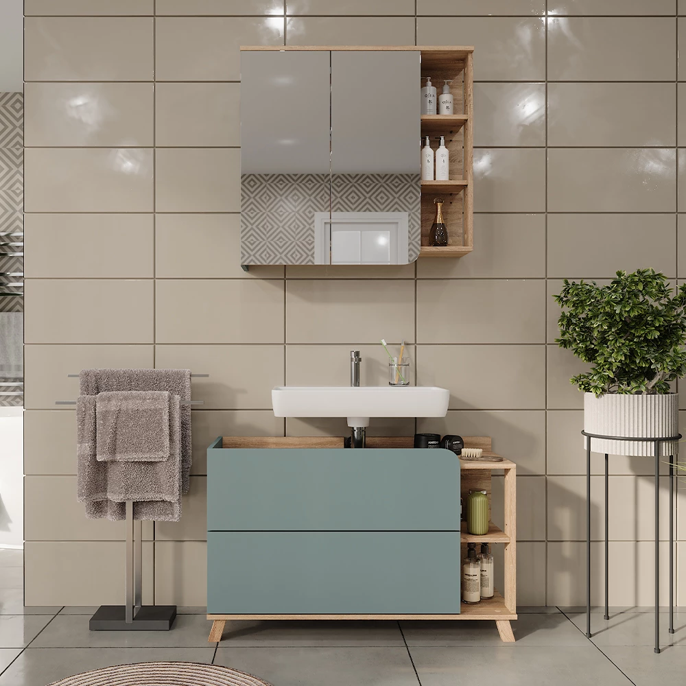 Vicco Badkamermeubelset Sonoma/blauw 2 delen, Karen