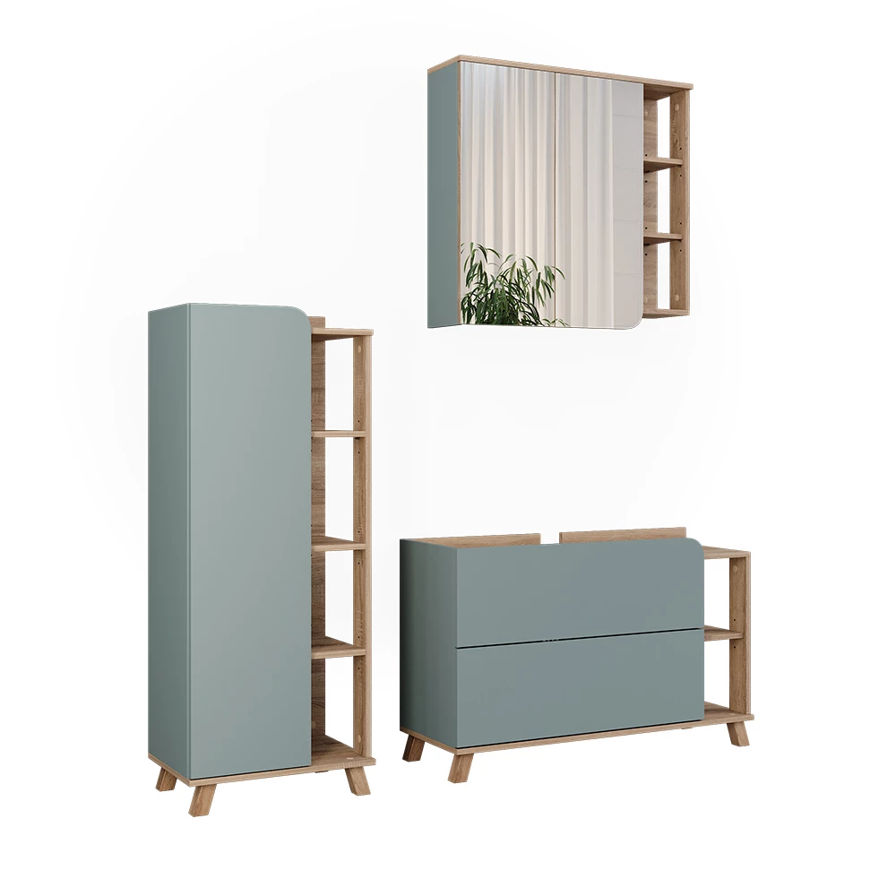 Vicco Badmöbel-Set Sonoma/Blau 3 Teile, Karen