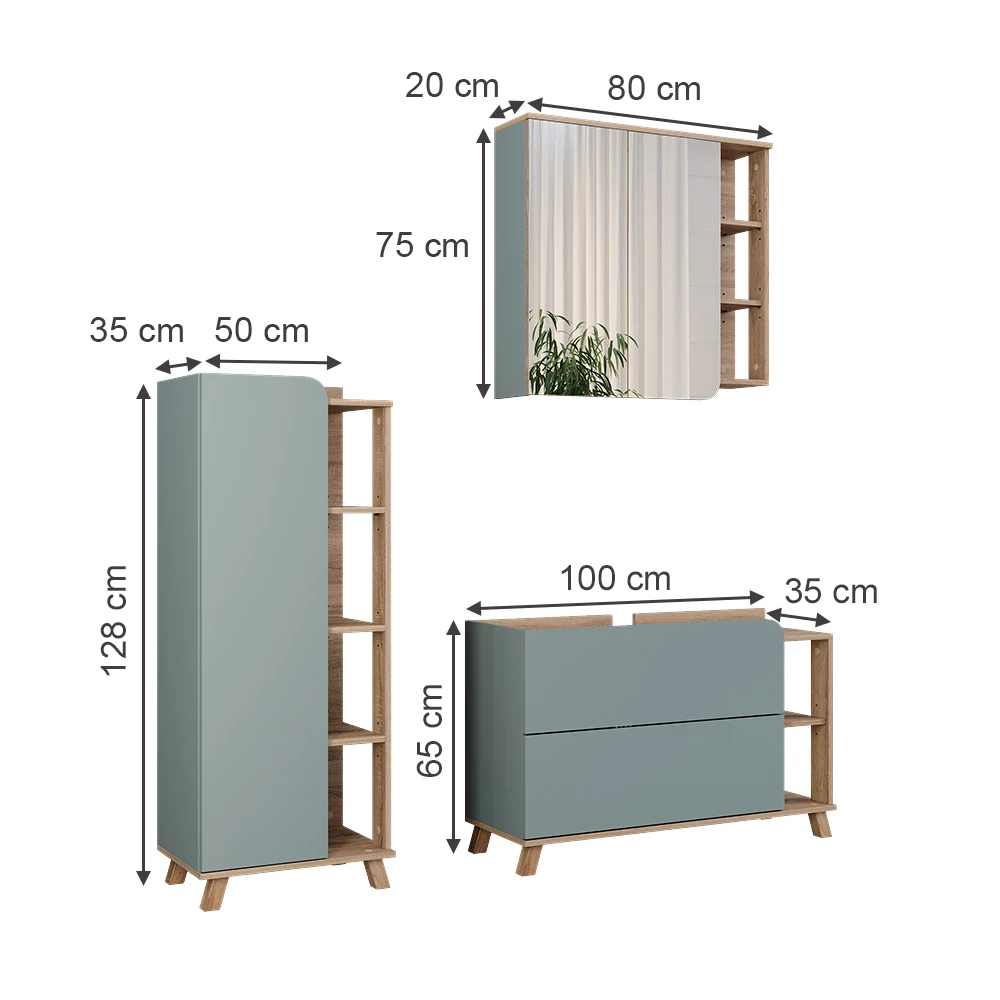 Vicco Badmöbel-Set Sonoma/Blau 3 Teile, Karen