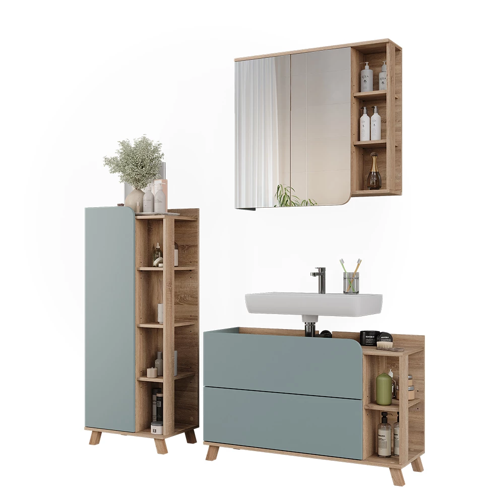 Vicco Badmöbel-Set Sonoma/Blau 3 Teile, Karen