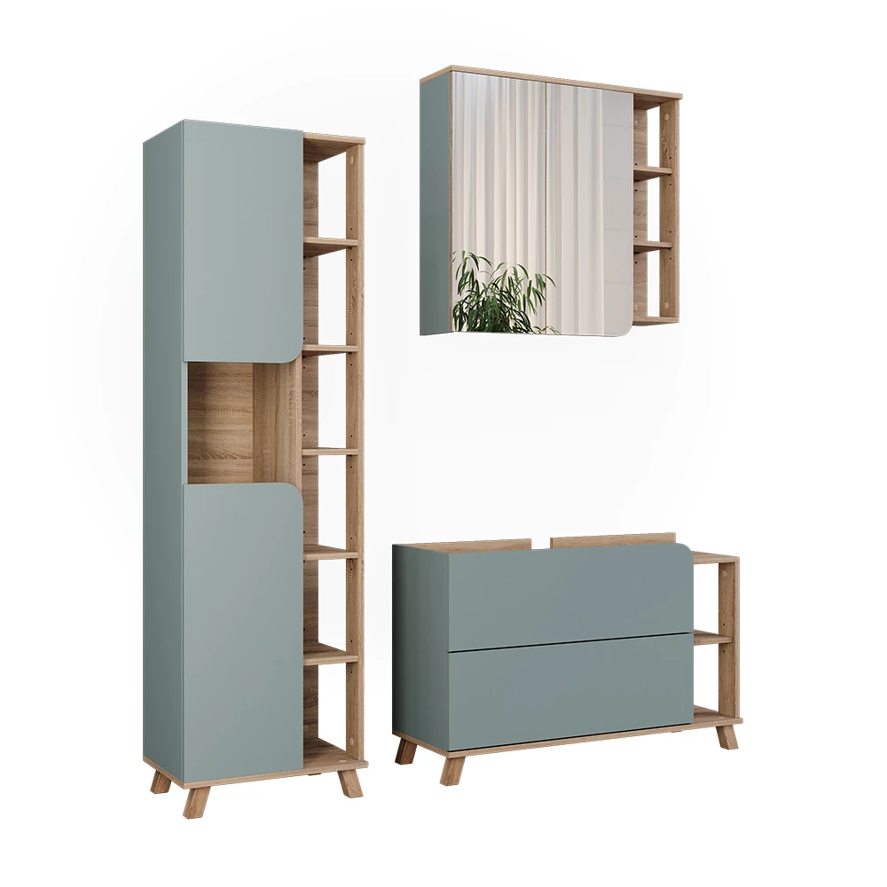 Vicco Badkamermeubelset Sonoma/blauw 3 delen, Karen
