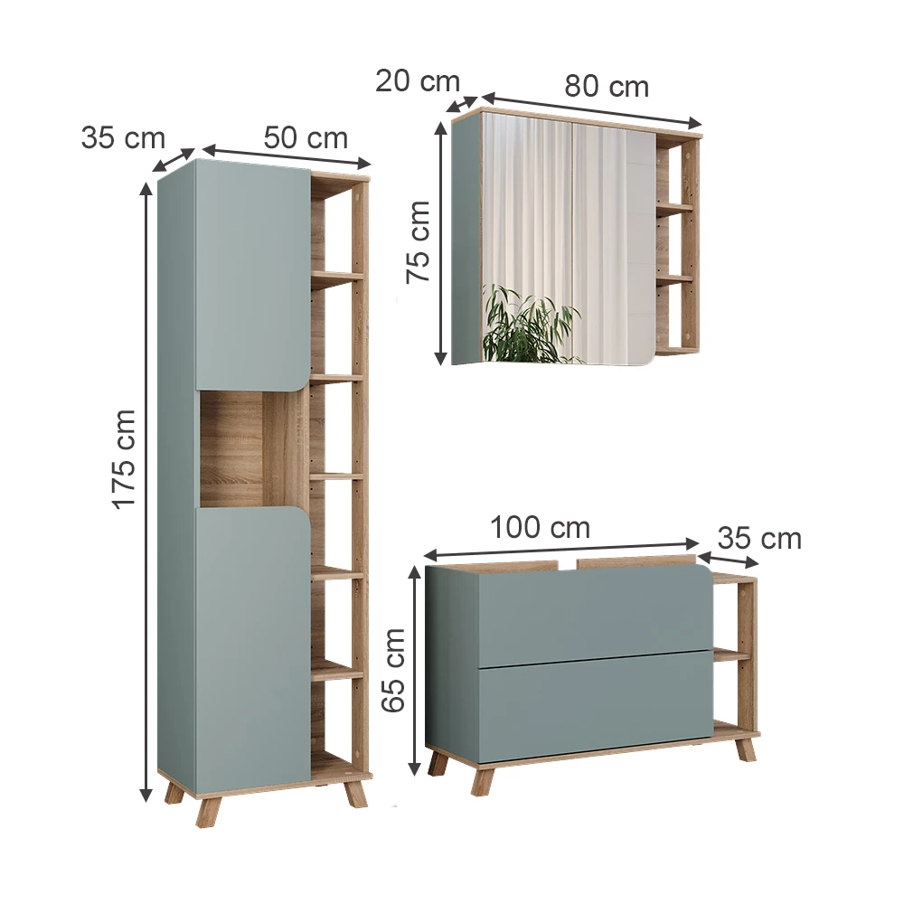 Vicco Badkamermeubelset Sonoma/blauw 3 delen, Karen