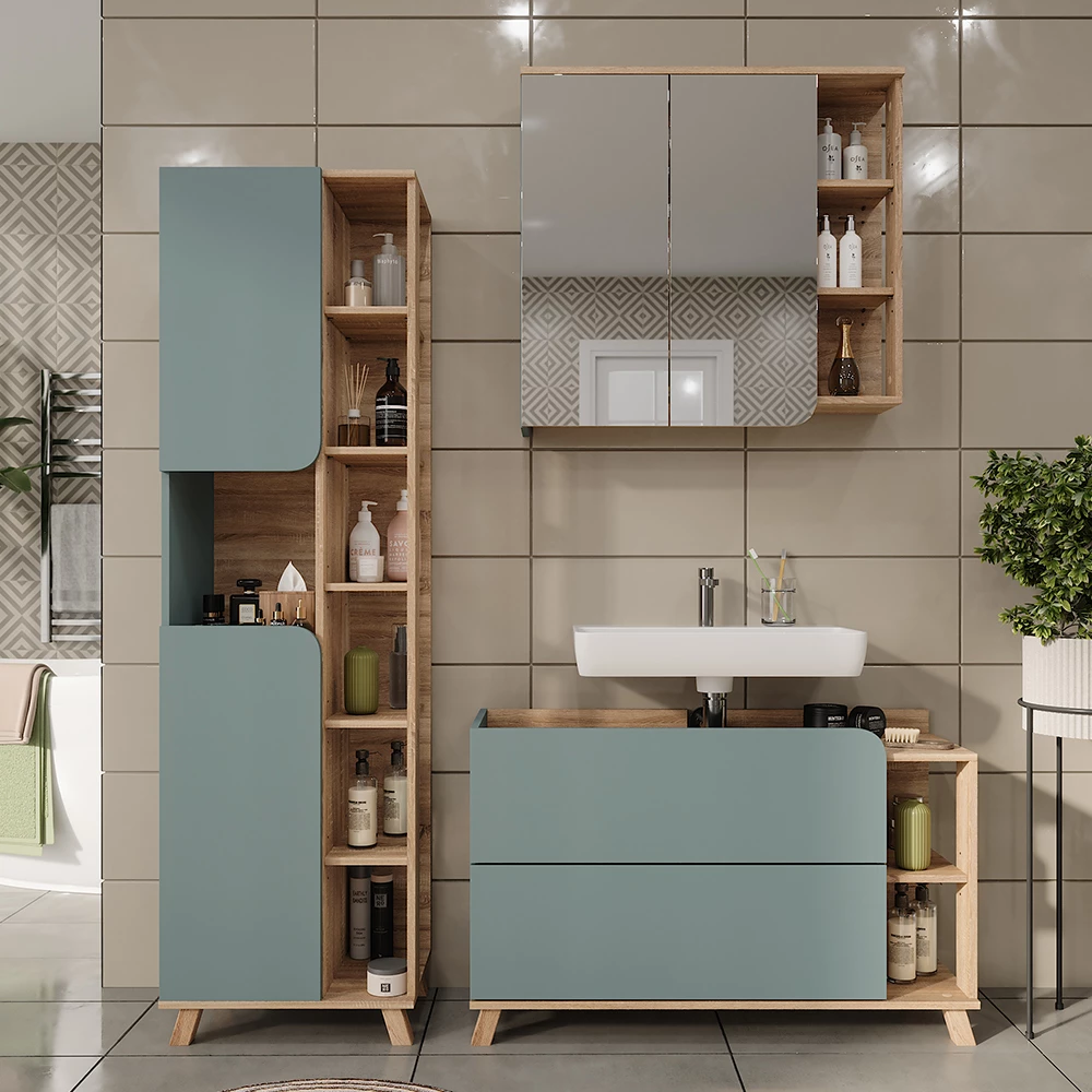 Vicco Badkamermeubelset Sonoma/blauw 3 delen, Karen