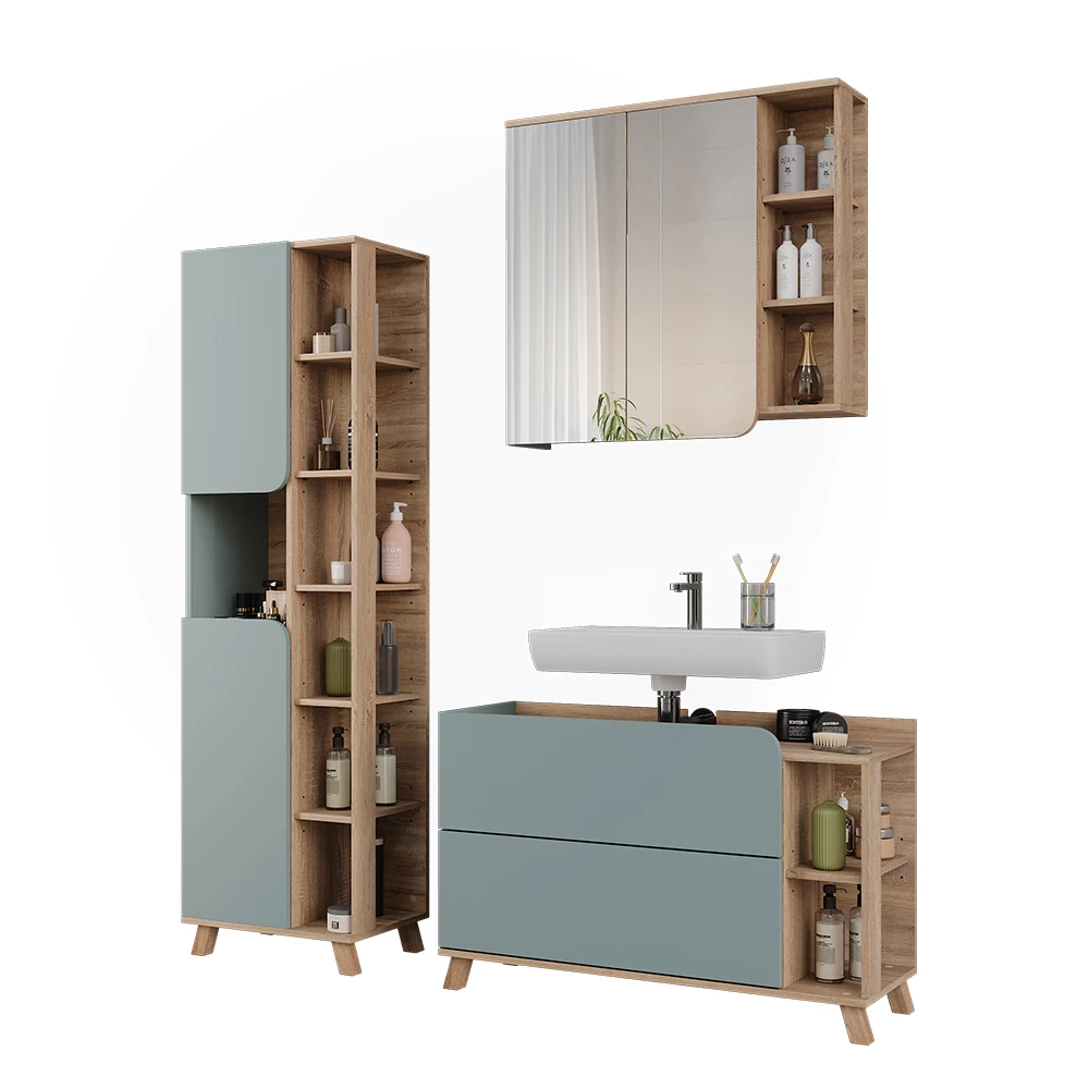 Vicco Badkamermeubelset Sonoma/blauw 3 delen, Karen