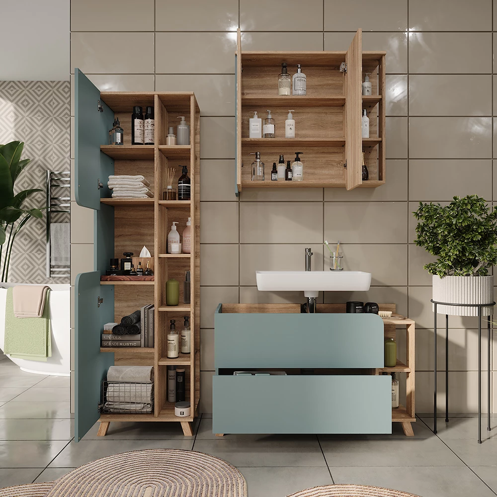 Vicco Badkamermeubelset Sonoma/blauw 3 delen, Karen