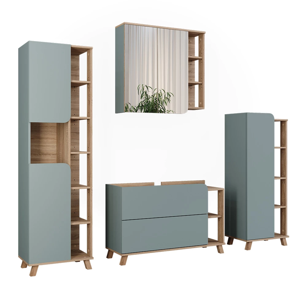 Vicco Set di mobili da bagno Sonoma/blu 4 parti, Karen