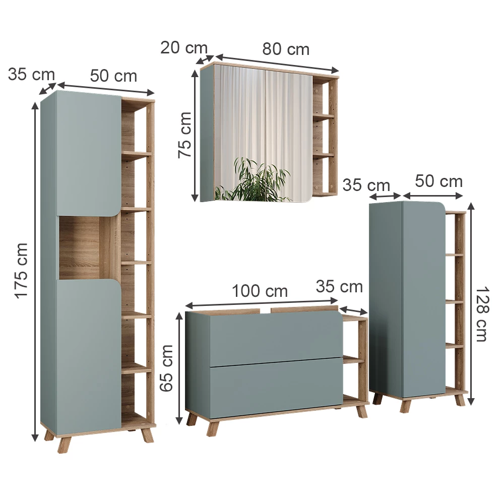 Vicco Set di mobili da bagno Sonoma/blu 4 parti, Karen