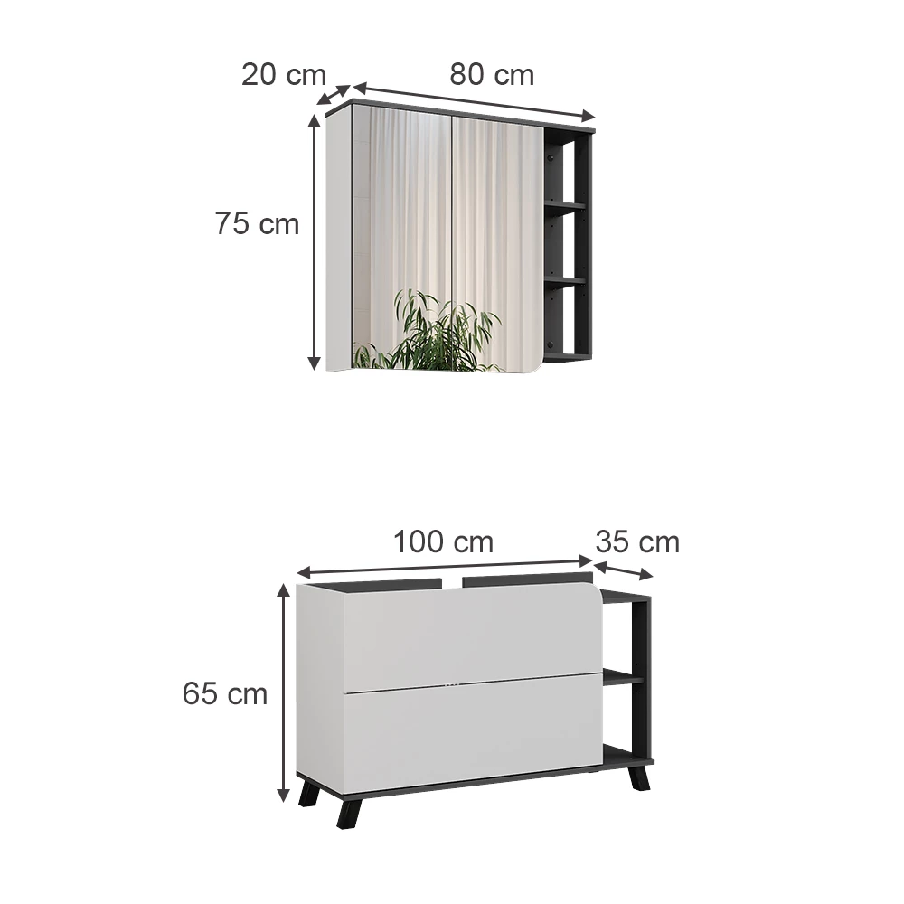 Vicco Badkamermeubelset Antraciet/wit 2 delen, Karen