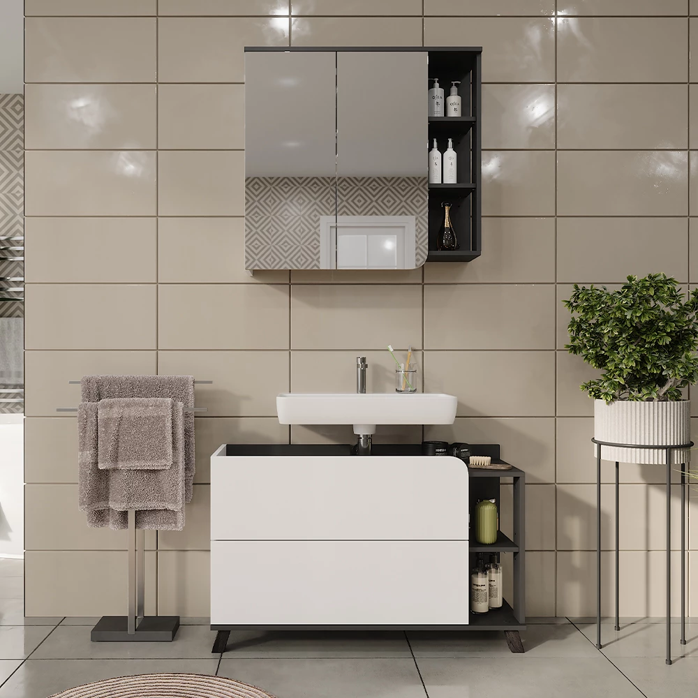 Vicco Badkamermeubelset Antraciet/wit 2 delen, Karen