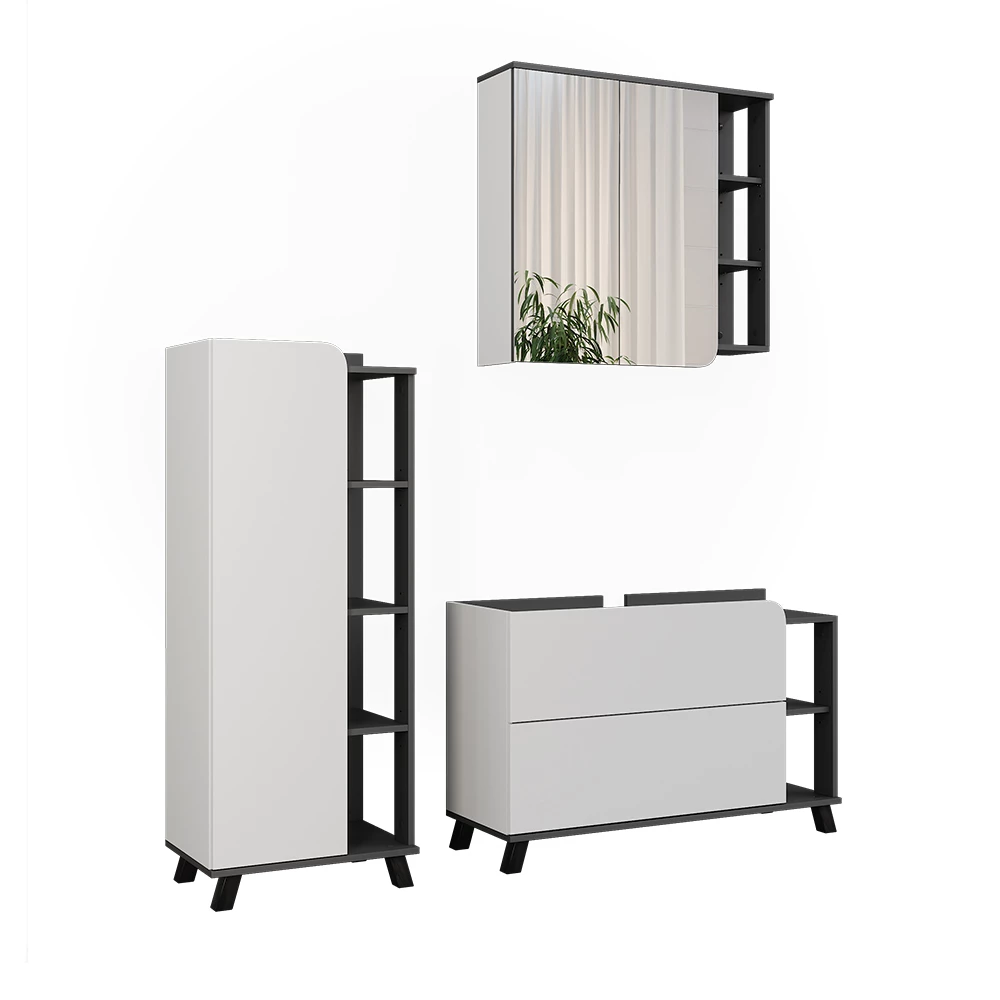 Vicco Badmöbel-Set Anthrazit/Weiß 3 Teile, Karen