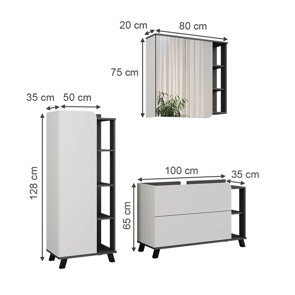 Vicco Badmöbel-Set Anthrazit/Weiß 3 Teile, Karen