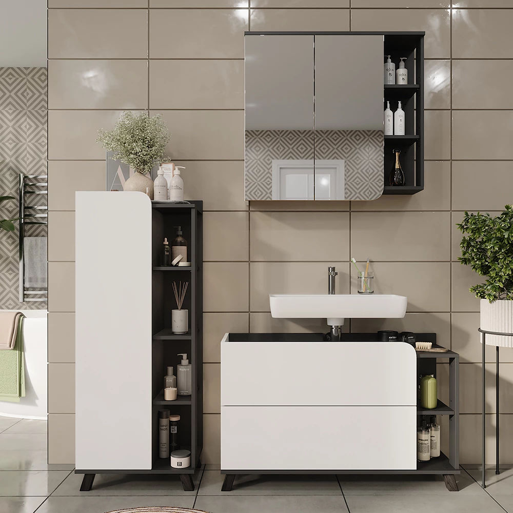 Vicco Badmöbel-Set Anthrazit/Weiß 3 Teile, Karen