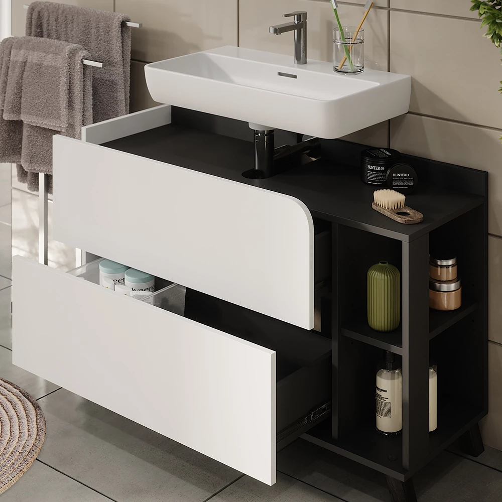 Vicco Badmöbel-Set Anthrazit/Weiß 3 Teile, Karen