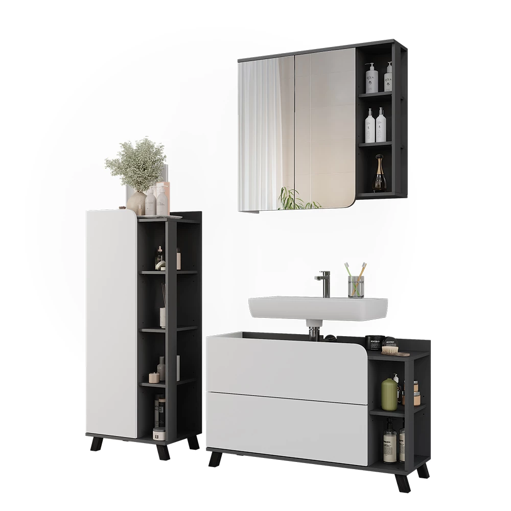 Vicco Badmöbel-Set Anthrazit/Weiß 3 Teile, Karen